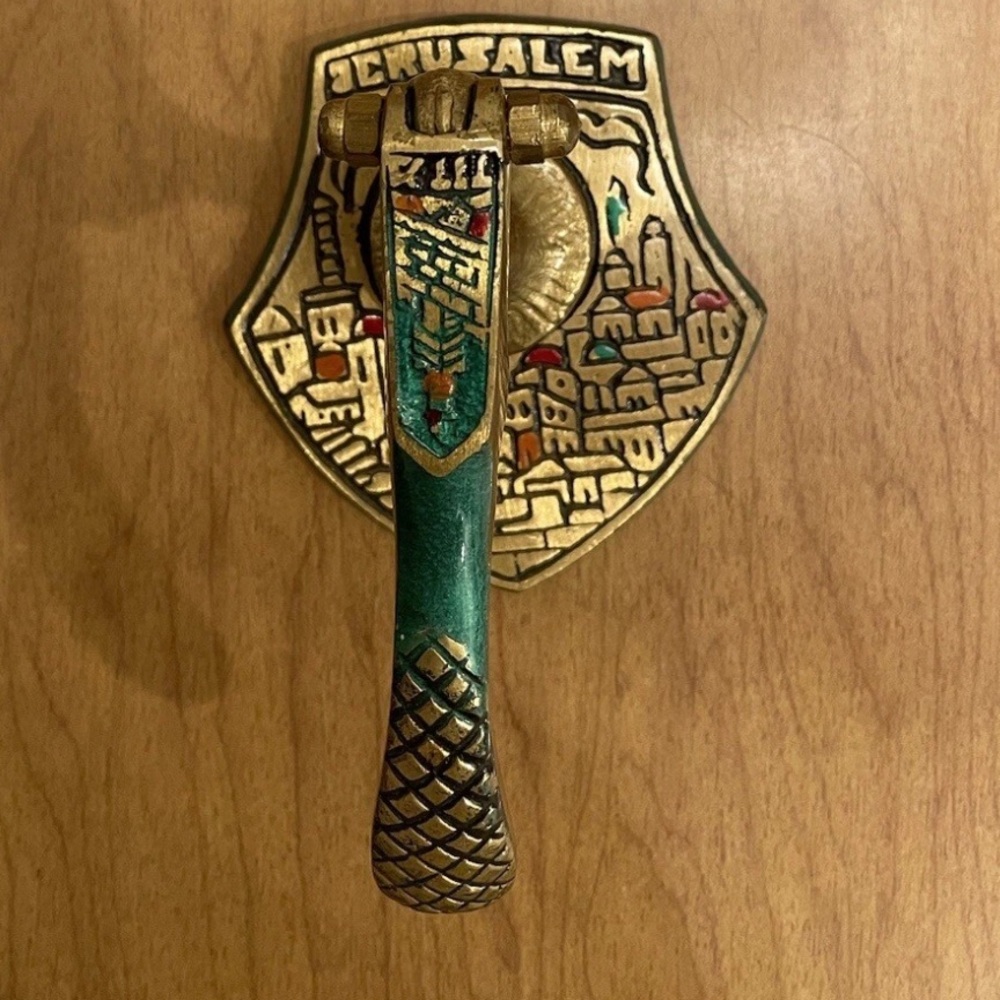 Vintage MCM Modernist Jerusalem Village Scene Table Top Nutcracker brass